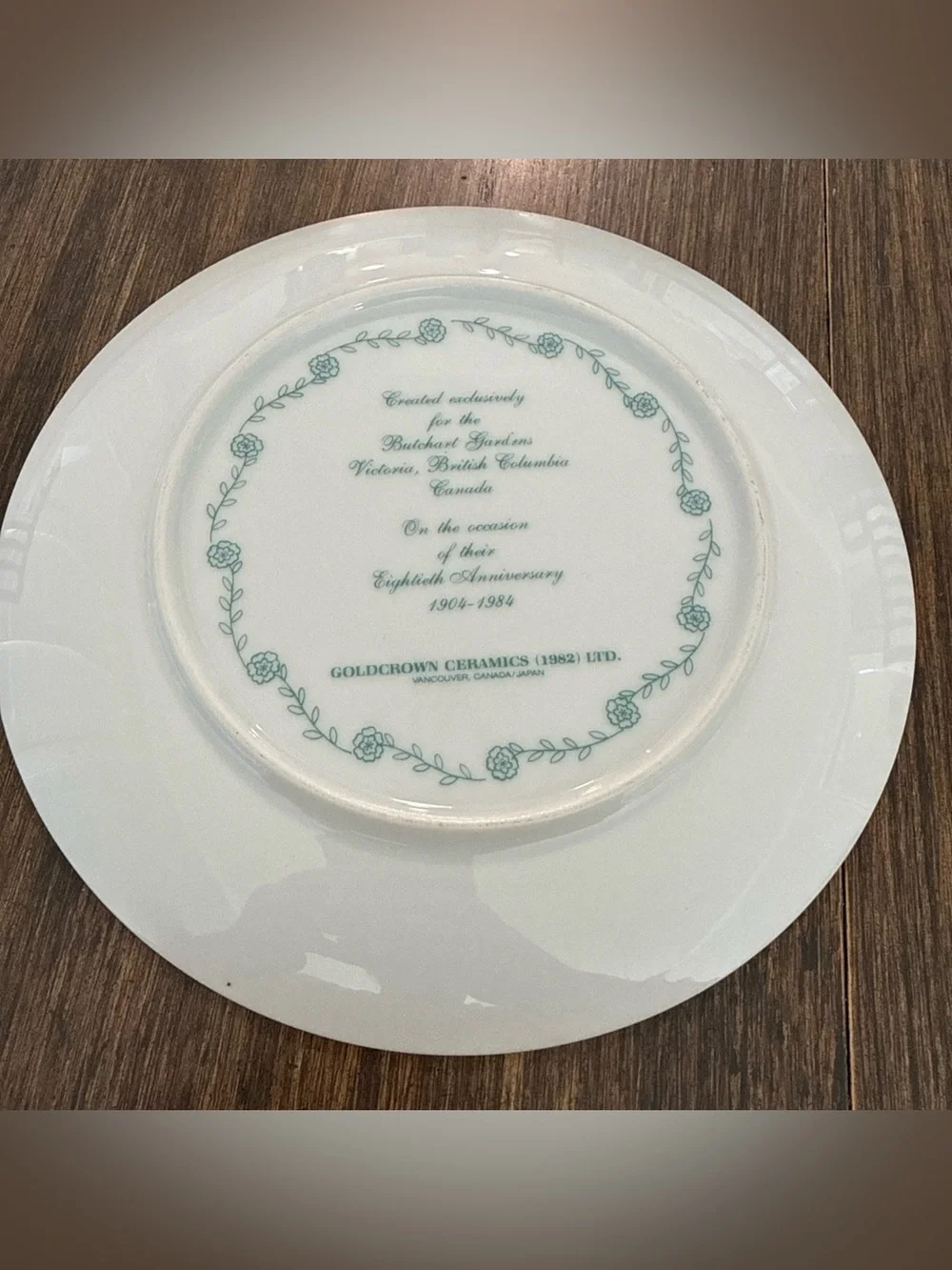 Butchart Garden Victoria British Columbia Canada 80 Anniversary 1904-1984 Plate